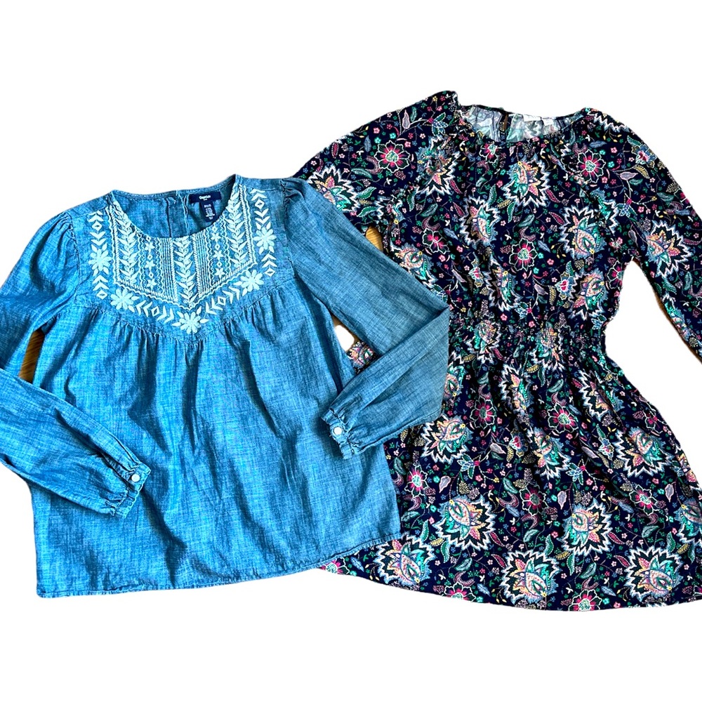 Girl’s Gap XXL Plus Spring Summer Floral Dress & Denim Long-sleeved Lacey Top